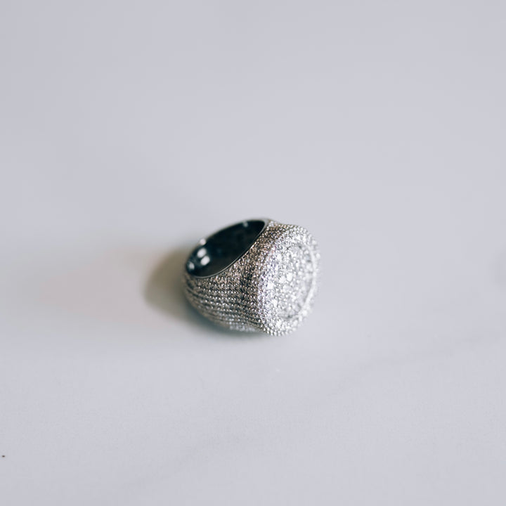 Iced Flat Oval Ring - Silver