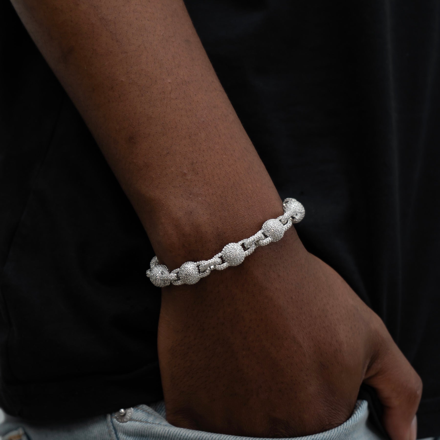 Iced Ball Link Bracelet - Silver (6mm) • LUMINARY
