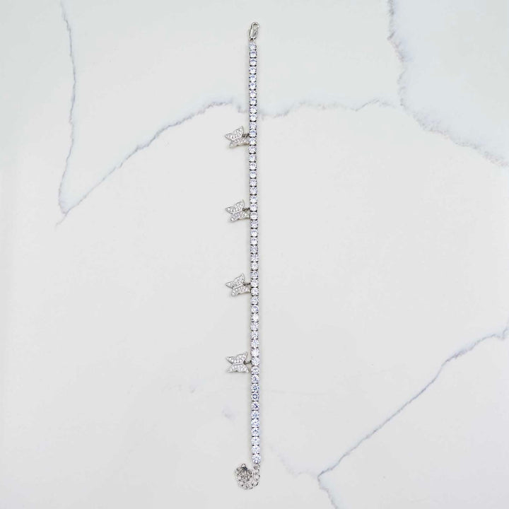 Butterfly Tennis Anklet - White Gold on White Marble