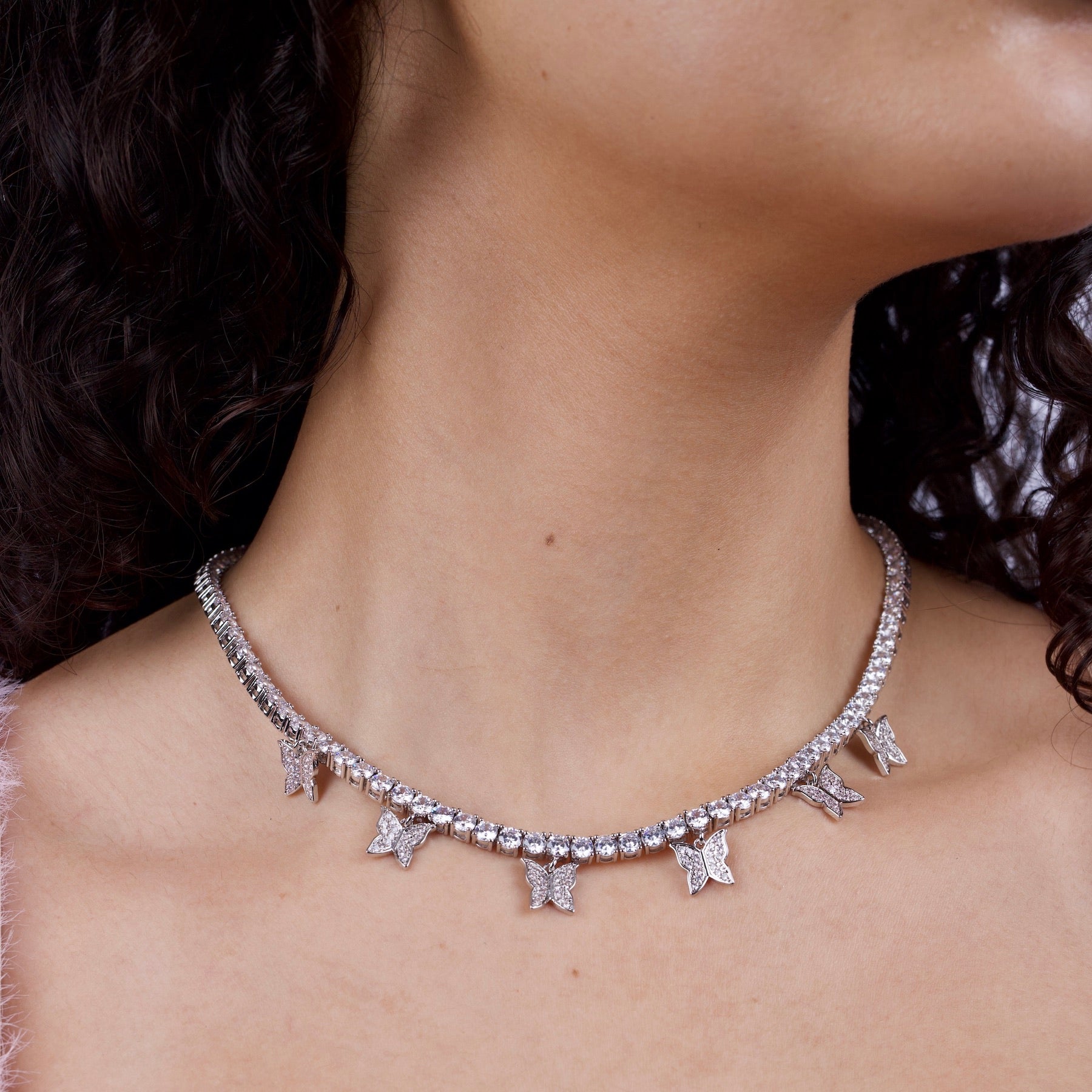 Butterfly tennis necklace silver sales