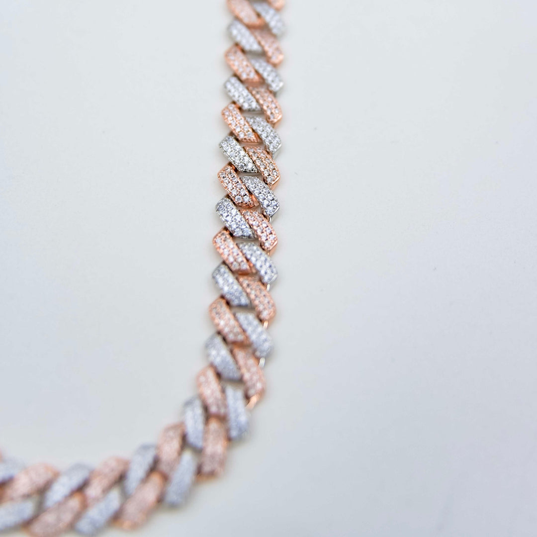 Iced Prong Link - Two Tone (14mm) on White Marble